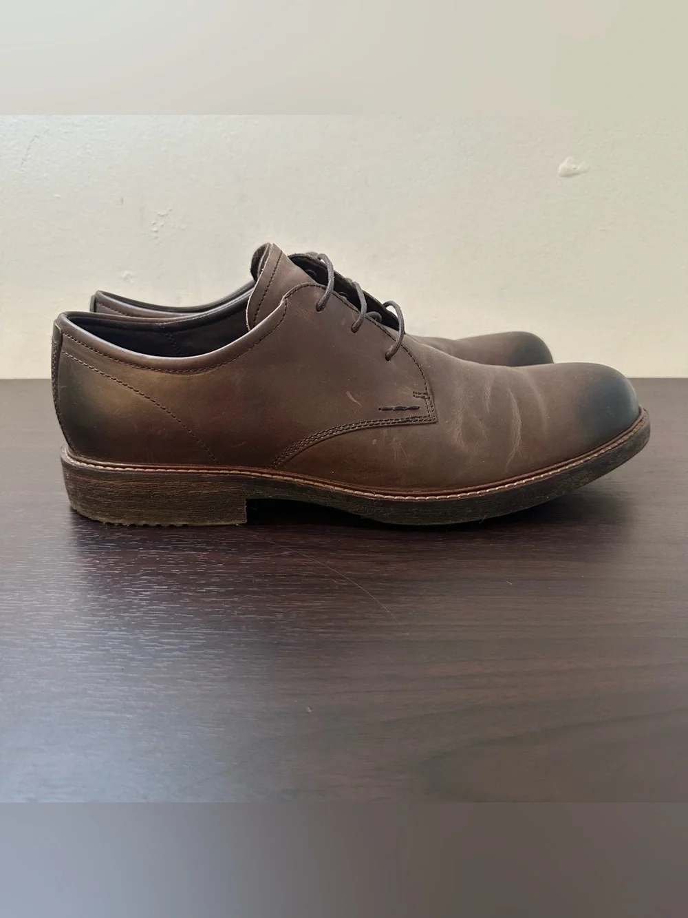 ECCO Kenton Vintage Brown Leather Plain Toe Lace-up Derby Oxford Men's Shoes 11